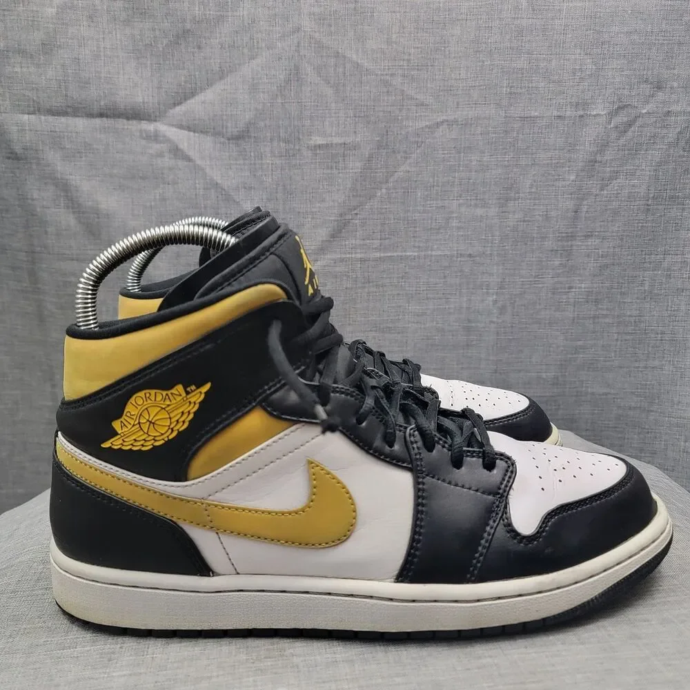 Nike Air Jordan 1 Mid White University Gold Pollen Black 554724-177 Men Size 11